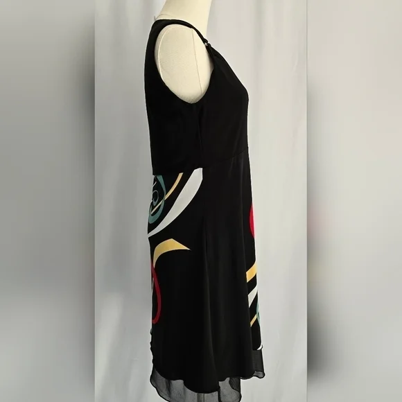 Libra Sleeveless Black Dress Layered Multi-Colored Skirt & Shoulder Detail Sz. S - Picture 4 of 11